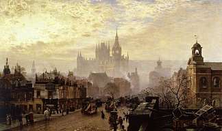 从彭顿维尔路向西看， 伦敦， 傍晚 From Pentonville Road Looking West, London, Evening (1884)，约翰·奥康纳