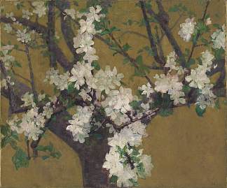 盛开的杏仁树 Almond tree in blossom (c.1887)，约翰·彼得·罗素