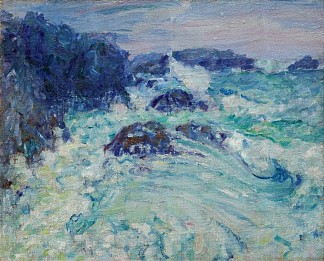 波涛汹涌的大海，莫雷斯蒂尔 Rough sea, Morestil (c.1900)，约翰·彼得·罗素