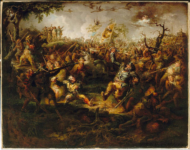 尼克博克《纽约史》中的战斗场景 A Battle Scene from Knickerbocker's History of New York (1838),约翰·奎多尔