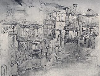 一个意大利村庄 An Italian Village (1845)，约翰·罗斯金