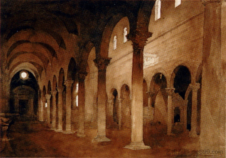 圣弗雷迪亚诺卢卡内部 Interior of San Frediano Lucca (1845)，约翰·罗斯金