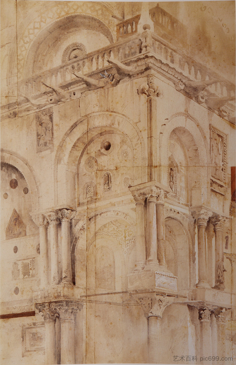 立面圣马克的西北角 North West Angle of the façade St Mark (1851)，约翰·罗斯金