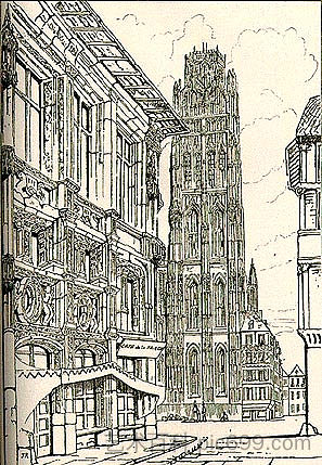 鲁昂尖塔大教堂 The Cathedral Spire Rouen (1835),约翰·罗斯金