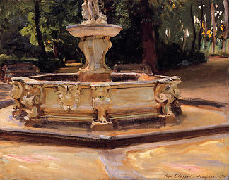 西班牙阿兰胡埃斯的大理石喷泉 A Marble fountain at Aranjuez, Spain (1912)，约翰·辛格·萨金特