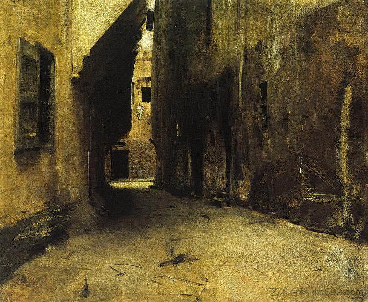 威尼斯的一条街道 A Street in Venice (c.1882)，约翰·辛格·萨金特