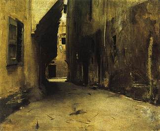 威尼斯的一条街道 A Street in Venice (c.1882)，约翰·辛格·萨金特