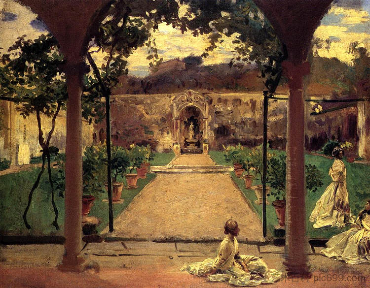 在托雷加利。花园里的女士们 At Torre Galli. Ladies in a Garden (1910)，约翰·辛格·萨金特