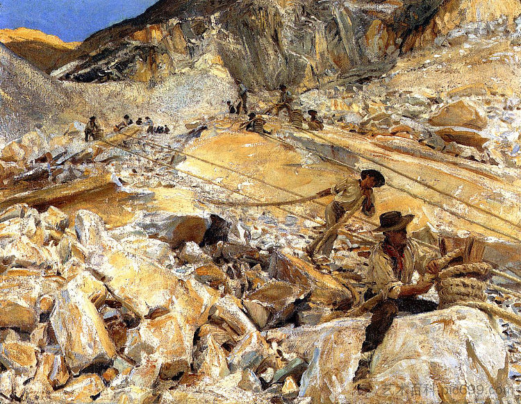 从卡拉拉的采石场取下大理石 Bringing Down Marble from the Quarries in Carrara (1911)，约翰·辛格·萨金特