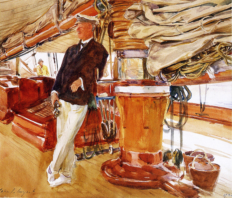 赫伯特·M·西尔斯船长在纵帆船游艇星座的甲板上 Captain Herbert M. Sears on deck of the Schooner Yacht Constellation (1924)，约翰·辛格·萨金特