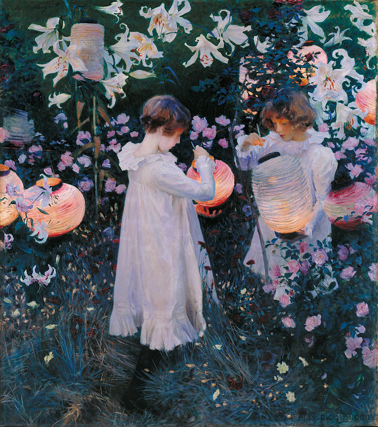 康乃馨， 百合， 百合， 玫瑰 Carnation, Lily, Lily, Rose (1885 - 1886)，约翰·辛格·萨金特