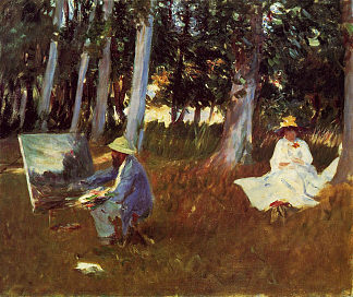 克劳德·莫奈在木头边缘绘画 Claude Monet Painting by the Edge of a Wood (1885)，约翰·辛格·萨金特