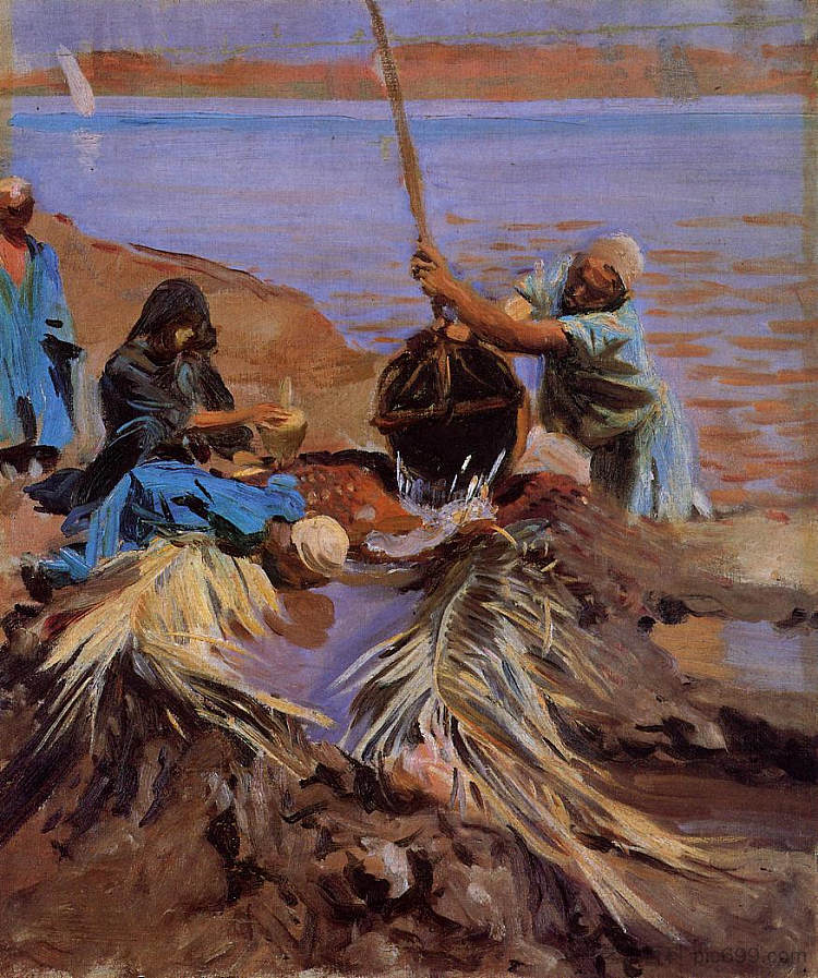 埃及人从尼罗河取水 Egyptians Raising Water from the Nile (1890 - 1891)，约翰·辛格·萨金特