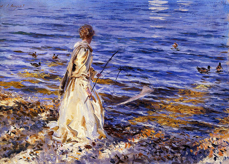 女孩钓鱼 Girl Fishing (1913),约翰·辛格·萨金特