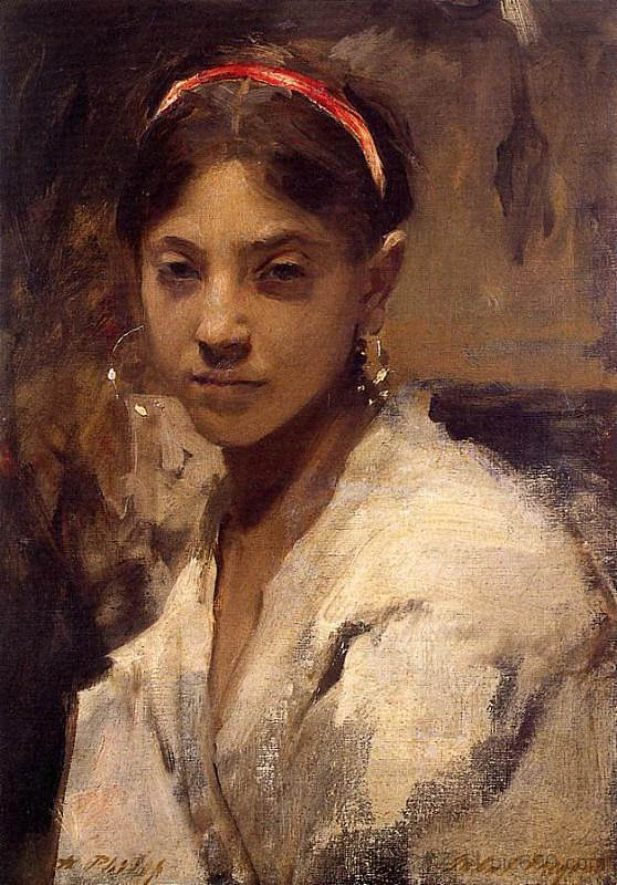 卡普里女孩的头 Head of a Capri Girl (1878)，约翰·辛格·萨金特