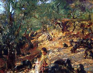 马略卡岛的伊莱克斯伍德与蓝猪 Ilex Wood at Majorca with Blue Pigs (1908)，约翰·辛格·萨金特