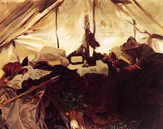 在加拿大落基山脉的帐篷内 Inside a Tent in the Canadian Rockies (1916)，约翰·辛格·萨金特