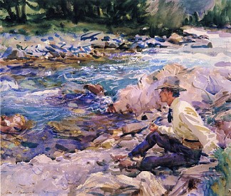 坐在溪边的男人 Man Seated by a Stream (1912)，约翰·辛格·萨金特
