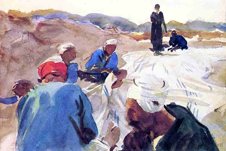 修补帆 Mending a Sail (1905)，约翰·辛格·萨金特