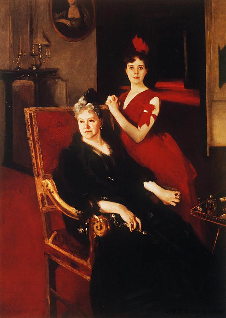 爱德华·伯克哈特夫人和她的女儿路易丝 Mrs. Edward Burckhardt and her Daughter Louise (1885)，约翰·辛格·萨金特