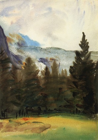 普尔图德冷杉树和雪山 Purtud Fir Trees and Snow Mountains (1908)，约翰·辛格·萨金特