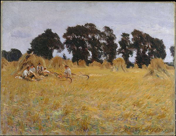 收割者在麦田里休息 Reapers Resting in a Wheat Field (1885)，约翰·辛格·萨金特