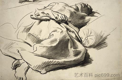 卧垂身材 Recumbent draped figure,约翰·辛格·萨金特