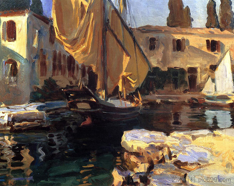 圣维吉利奥。金帆船 San Vigilio. A Boat with Golden Sail (1913)，约翰·辛格·萨金特