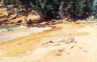 沙滩，纵帆船头，缅因州 Sand Beach, Schooner Head, Maine (1921)，约翰·辛格·萨金特