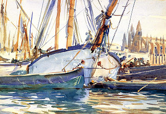 航运， 马略卡岛 Shipping, Majorca (1908)，约翰·辛格·萨金特