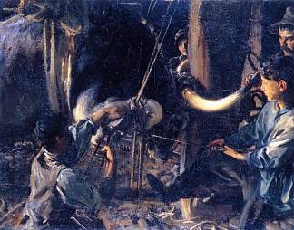 给牛穿鞋 Shoeing the Ox (c.1910)，约翰·辛格·萨金特