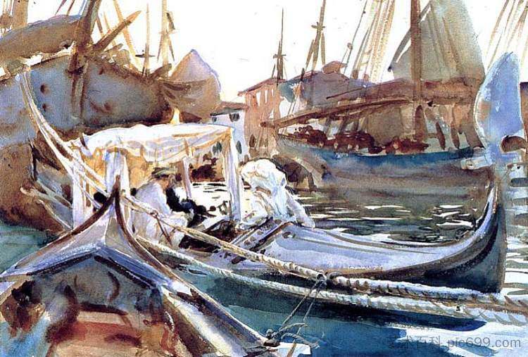 朱代卡河上的素描 Sketching on the Giudecca (c.1904)，约翰·辛格·萨金特