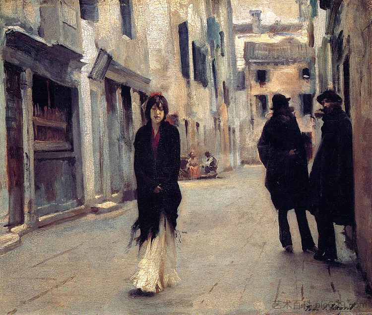 威尼斯的街道 Street in Venice (1882)，约翰·辛格·萨金特