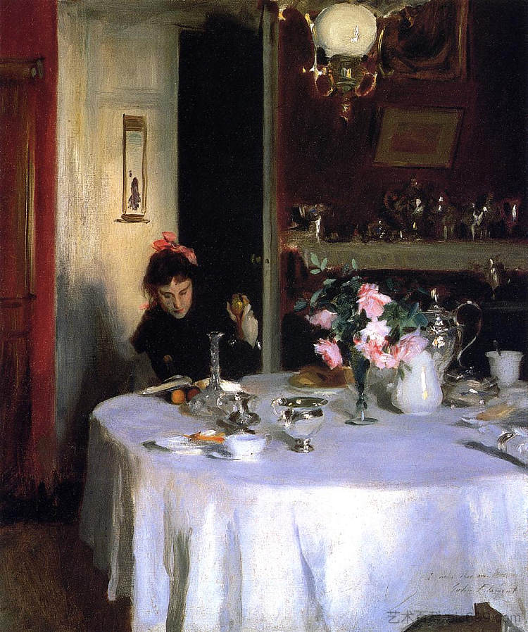 早餐桌 The Breakfast Table (1884)，约翰·辛格·萨金特