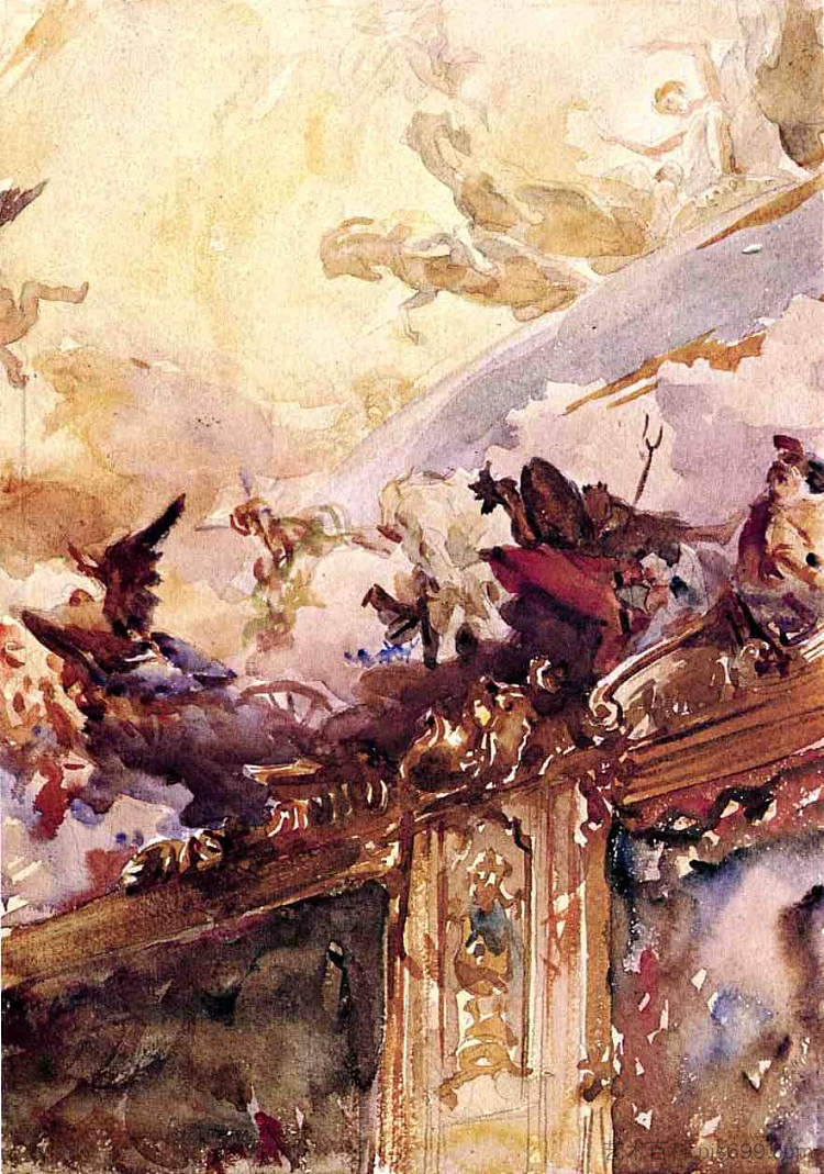 提埃波罗天花板，米兰 Tiepolo Ceiling, Milan (c.1904)，约翰·辛格·萨金特