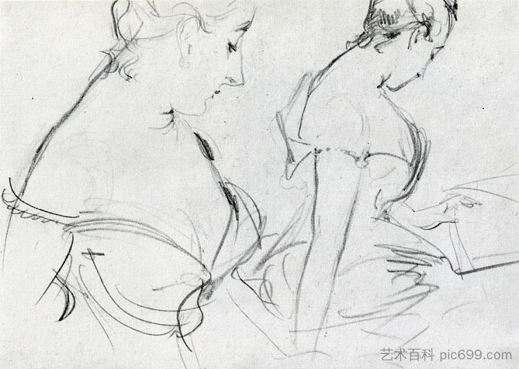 X夫人的两项研究 Two studies for Madame X (c.1883)，约翰·辛格·萨金特