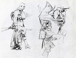 对加塞德士兵的两项研究 Two studies for soldiers of Gassed (c.1918)，约翰·辛格·萨金特