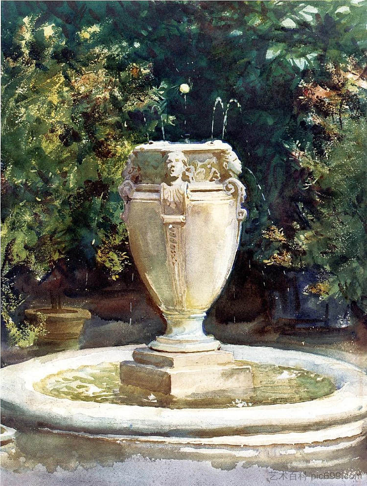 花瓶喷泉，波坎蒂科 Vase Fountain, Pocantico (1917)，约翰·辛格·萨金特