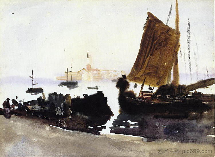 威尼斯， 帆船 Venice, Sailing Boat (c.1903)，约翰·辛格·萨金特