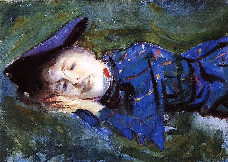 紫罗兰在草地上休息 Violet Resting on the Grass (1889)，约翰·辛格·萨金特