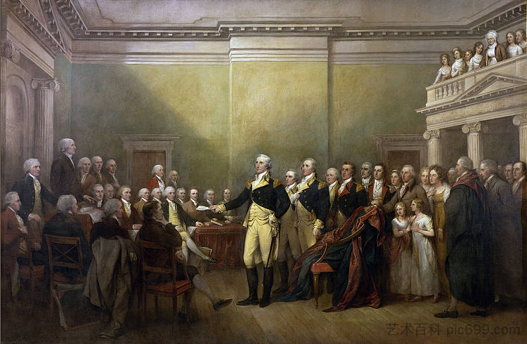 乔治·华盛顿将军辞去他的委员会 General George Washington Resigning his Commission (1817 - 1824)，约翰·特朗布尔