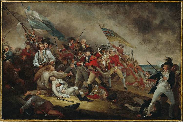 沃伦将军在邦克山战役中去世，1775 年 6 月 17 日 The Death of General Warren at the Battle of Bunker's Hill, June 17, 1775 (1786)，约翰·特朗布尔