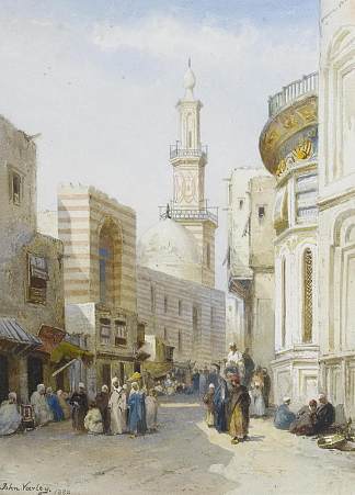 街景， 开罗 Street Scene, Cairo (1880)，约翰·瓦利二世