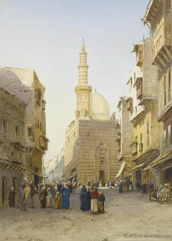 街景， 开罗 Street Scene, Cairo (1880)，约翰·瓦利二世