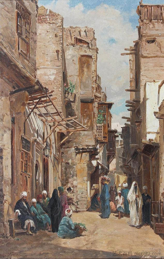 街景， 开罗 Street Scene, Cairo (1881)，约翰·瓦利二世