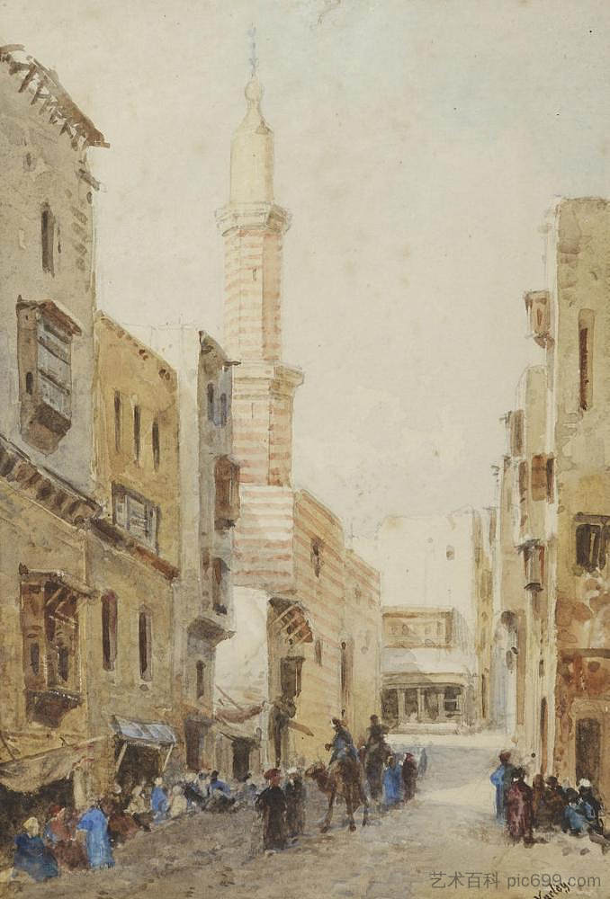 街景，开罗（也称为北非街道） Street Scene, Cairo (also known as A North African Street) (1880)，约翰·瓦利二世