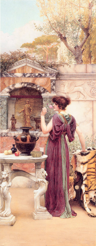 在庞贝花园神社 At the Garden Shrine, Pompeii (1892)，约翰·威廉·格维得