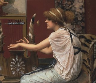 七弦琴上的缪斯女神埃拉托 The Muse Erato at her Lyre (1895)，约翰·威廉·格维得