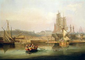 海瑟尔悬崖的造船厂 The Shipyard at Hessle Cliff (1820)，约翰·威尔逊