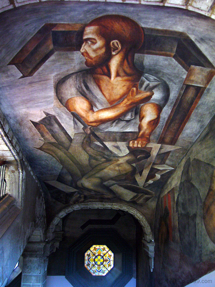 圣伊尔德丰索学院的天花板 Ceiling of Colegio de San Ildefonso (1926; Mexico City,Mexico  )，何塞·克莱门特·奥罗斯科